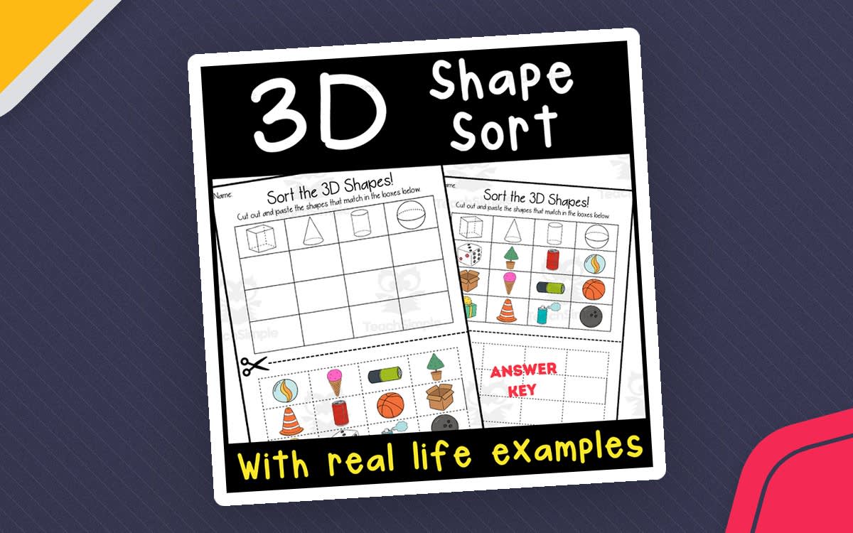 An educational teaching resource from Primary 206 Mix entitled 3D Shape Cut & Paste downloadable at Teach Simple.