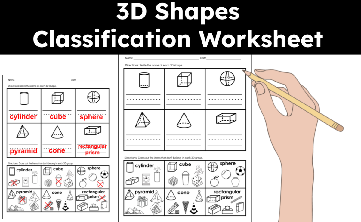 An educational teaching resource from CraftEdPrints entitled 3D Shapes Classification Worksheet downloadable at Teach Simple.