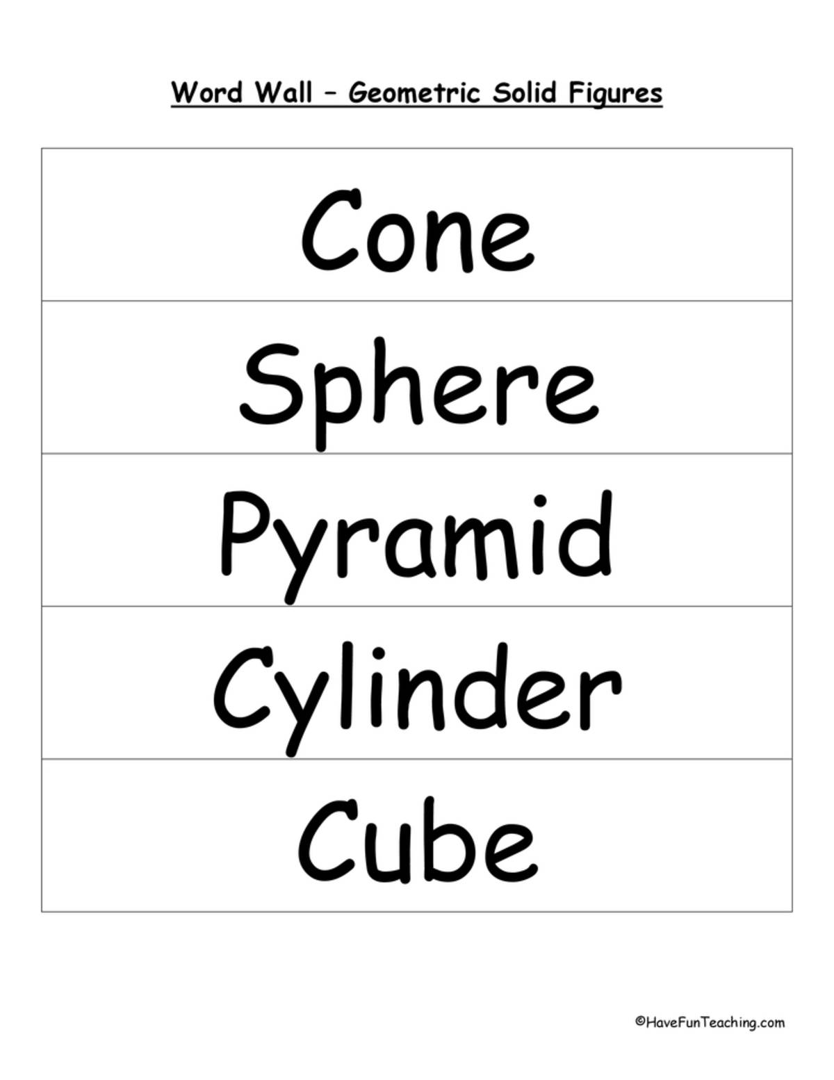 An educational teaching resource from Have Fun Teaching entitled 3D Shapes Word Wall downloadable at Teach Simple.