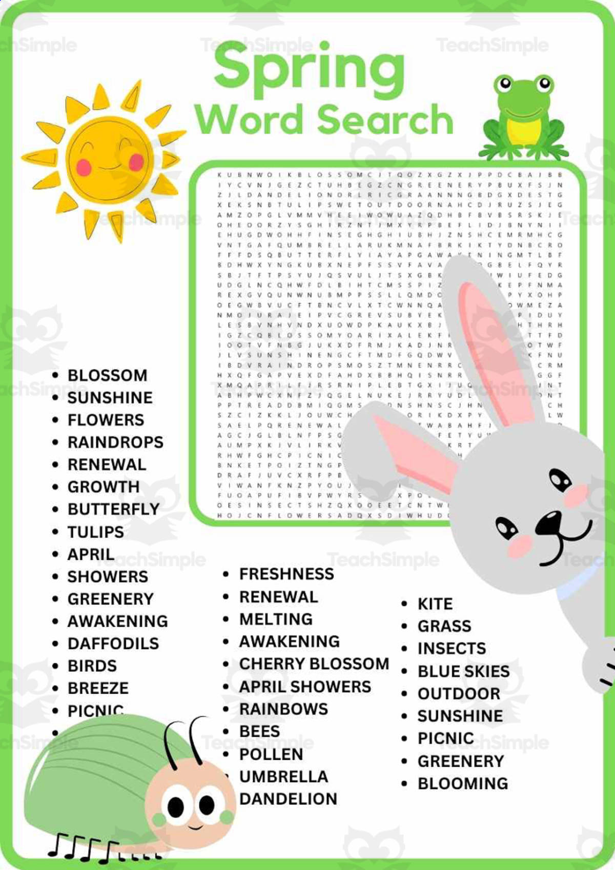 An educational teaching resource from space shope entitled Spring Break Word Search – Giant Worksheet 3rd–6th downloadable at Teach Simple.