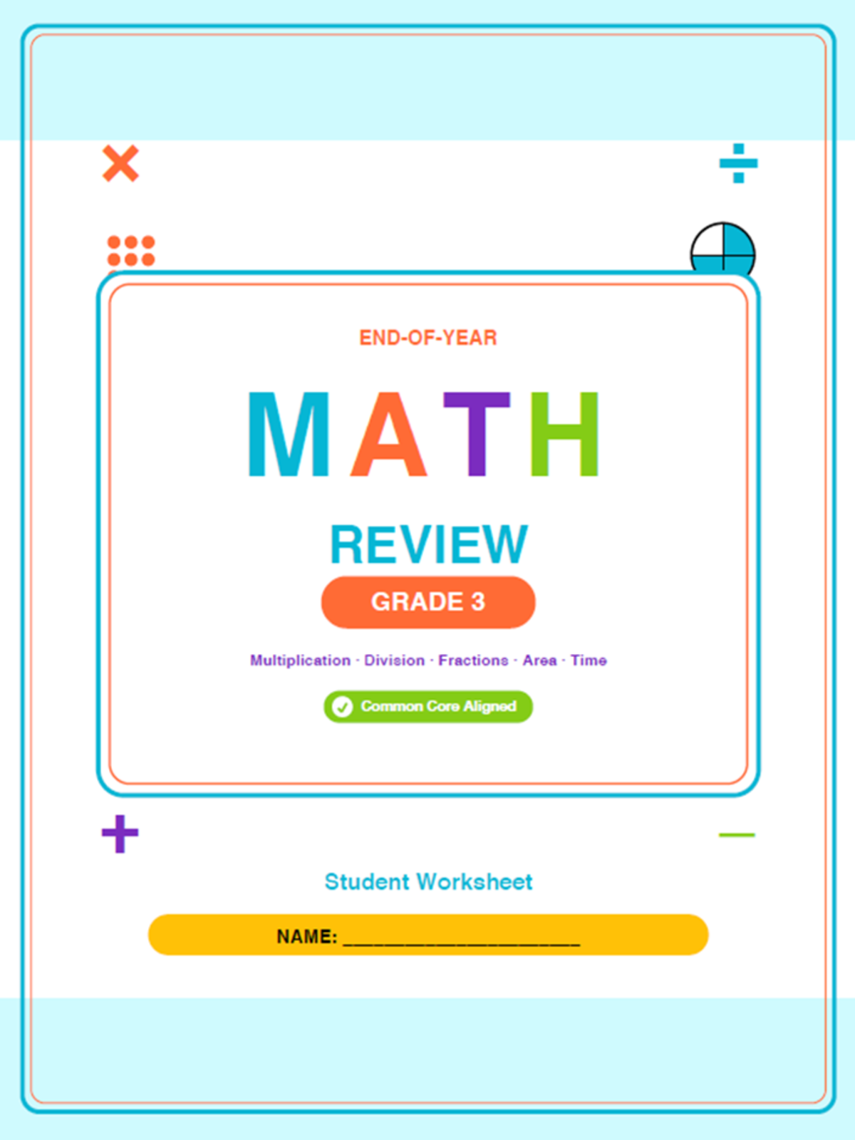 An educational teaching resource from Bright Classroom Ideas Marketplace entitled 3rd Grade End of Year Math Review Worksheets & Games downloadable at Teach Simple.
