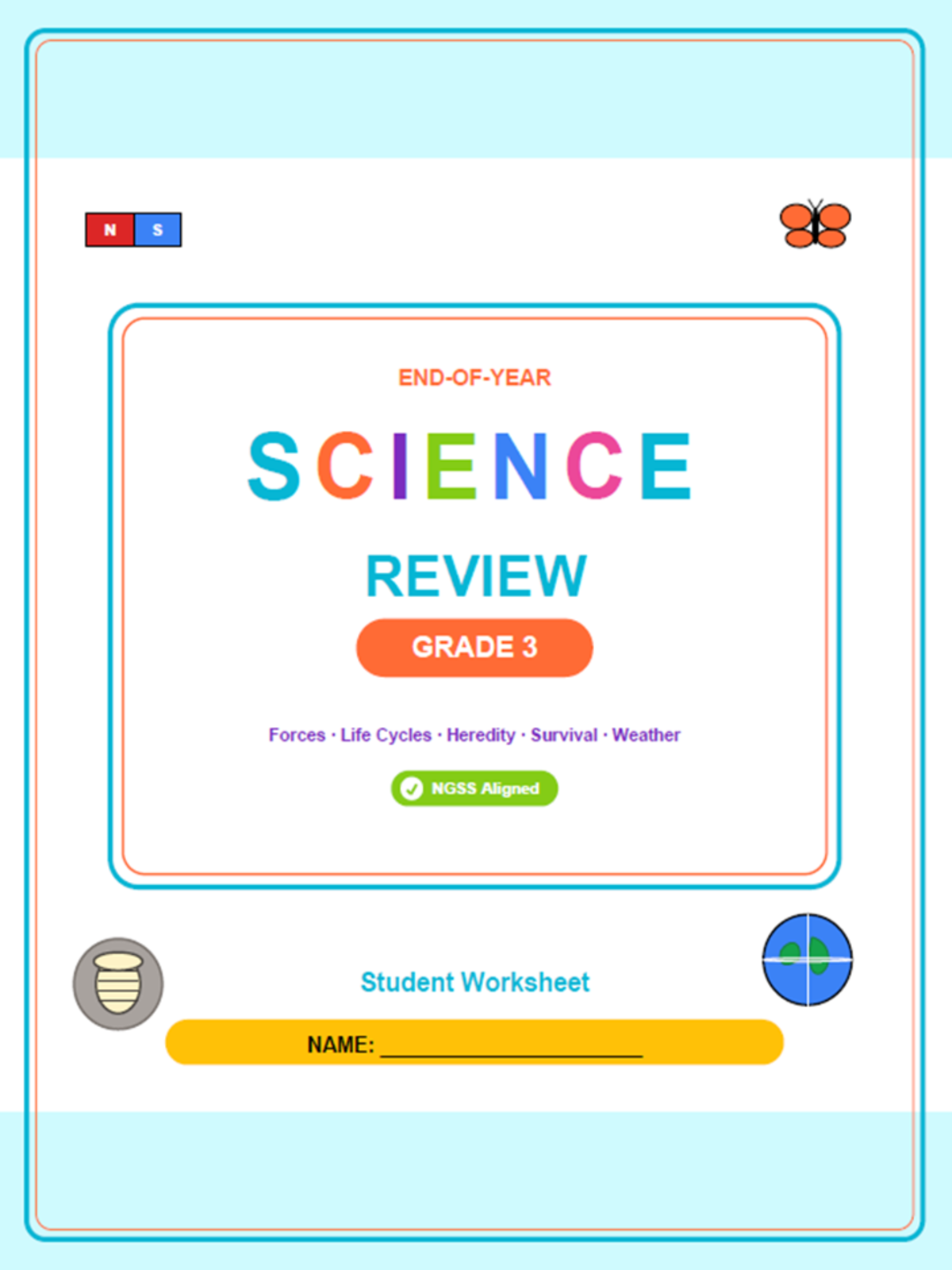 An educational teaching resource from Bright Classroom Ideas Marketplace entitled 3rd Grade End of Year Science Review Worksheets & Games | NGSS Aligned downloadable at Teach Simple.