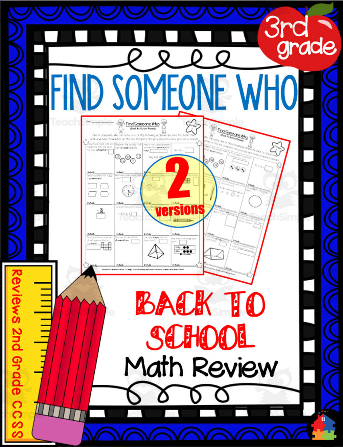 An educational teaching resource from Teachers R Us Homeschool entitled 3rd Grade - Find Someone Who | Back to School Math Review downloadable at Teach Simple.