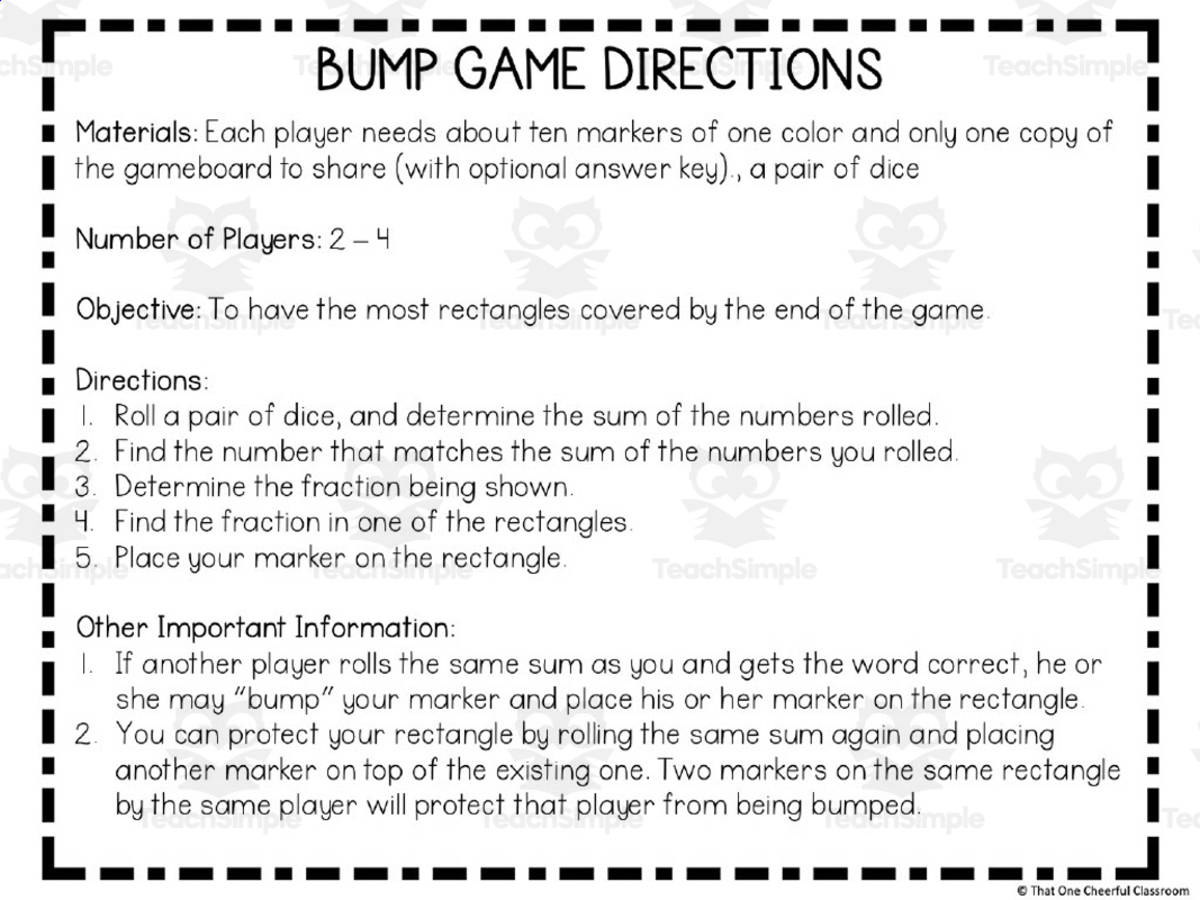 An educational teaching resource from That One Cheerful Classroom entitled 3rd Grade Fractions Bump Games downloadable at Teach Simple.