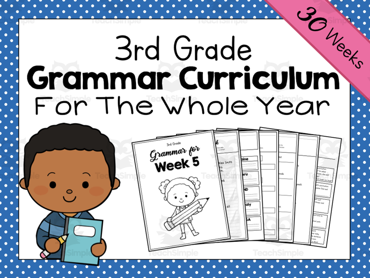 An educational teaching resource from Simply Schoolgirl entitled 3rd Grade Grammar Curriculum | Third Grade Year-Long Grammar Curriculu downloadable at Teach Simple.