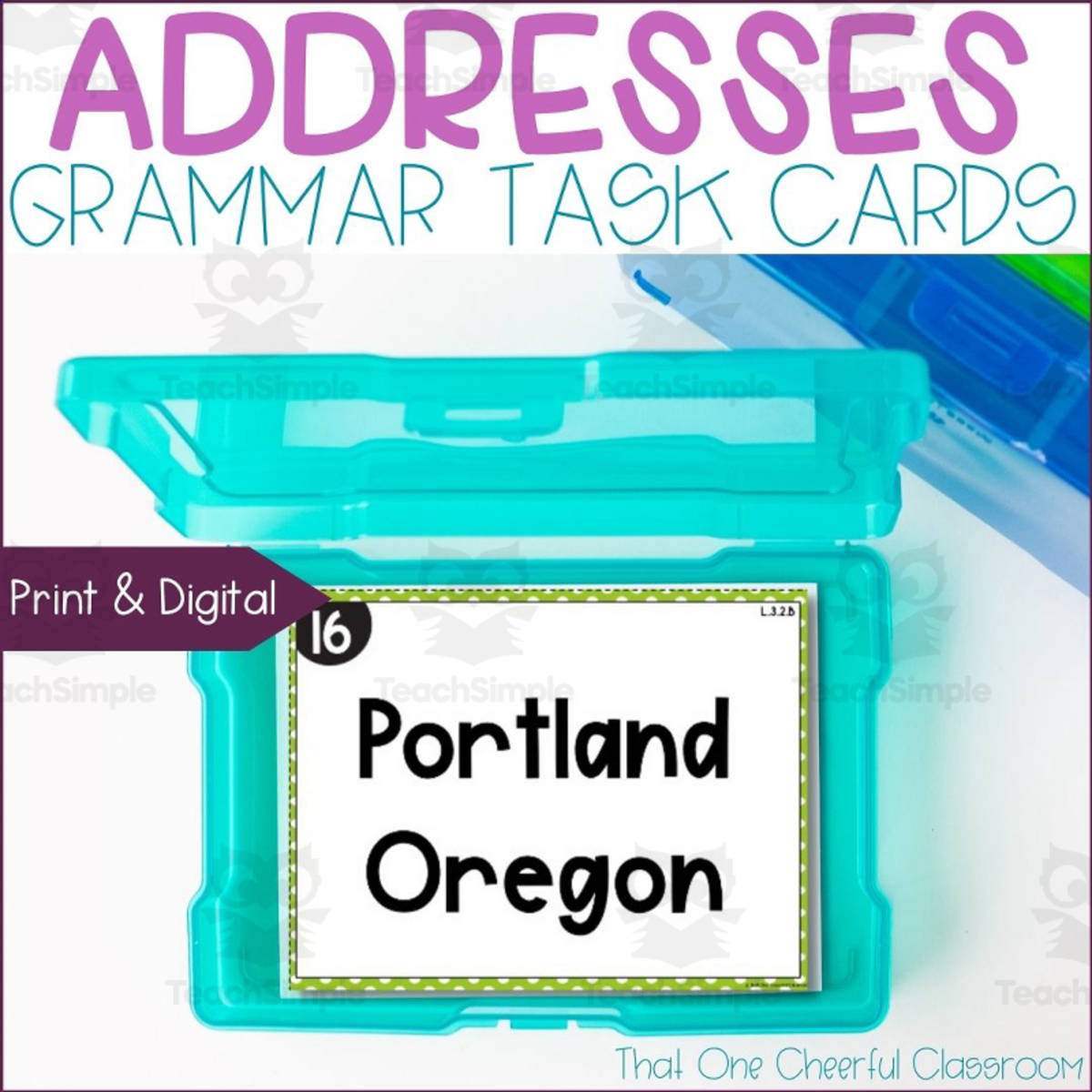 An educational teaching resource from That One Cheerful Classroom entitled 3rd Grade Punctuation in Addresses Grammar Task Cards downloadable at Teach Simple.