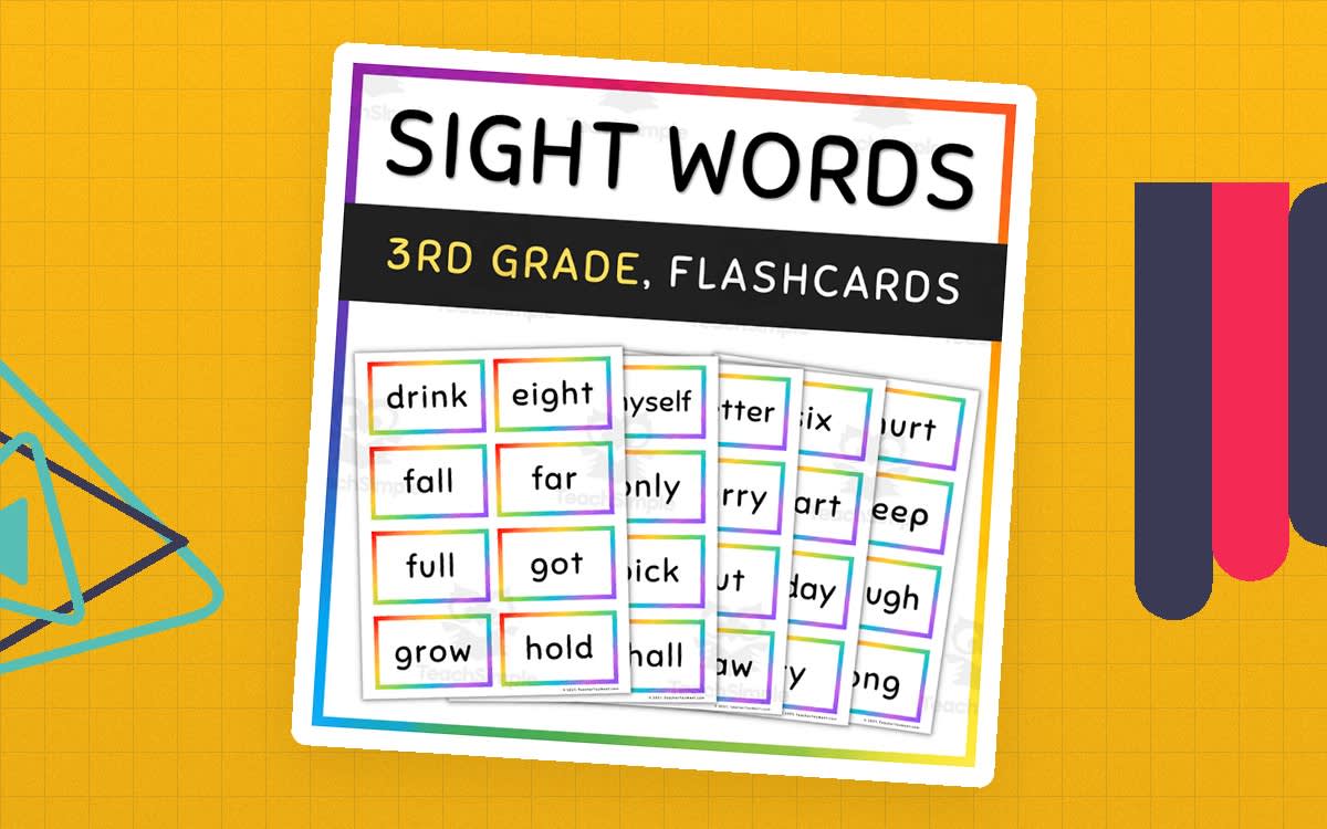 An educational teaching resource from TeacherYouWant entitled 3rd Grade Sight Words Flash Cards, Rainbow Borders downloadable at Teach Simple.