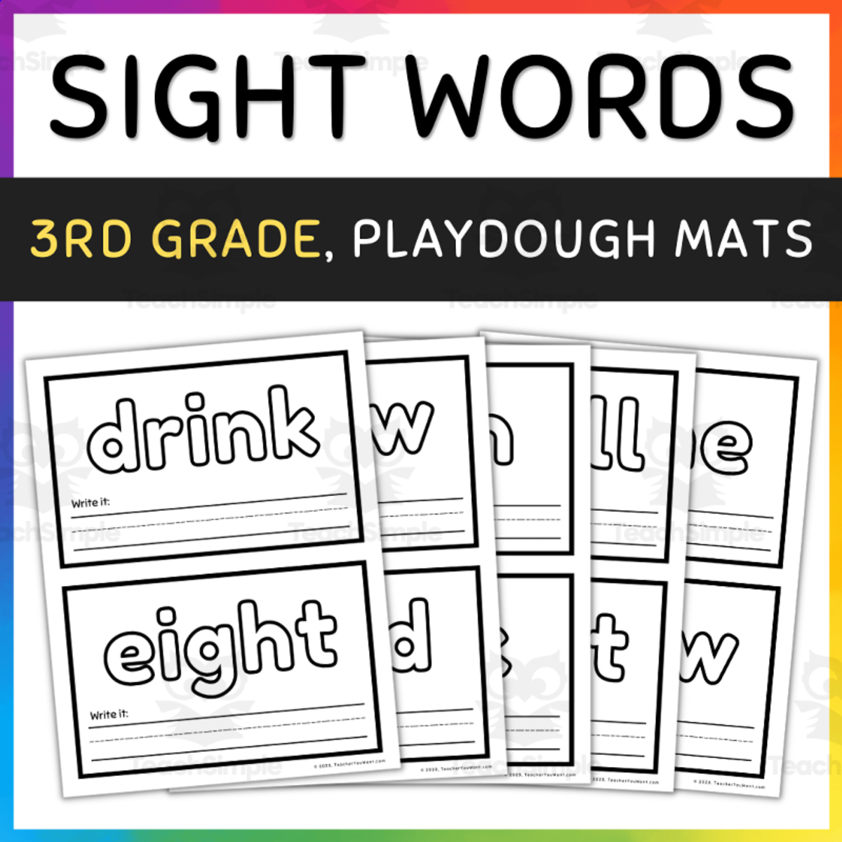 An educational teaching resource from TeacherYouWant entitled 3rd Grade Sight Words, Playdough Mats downloadable at Teach Simple.