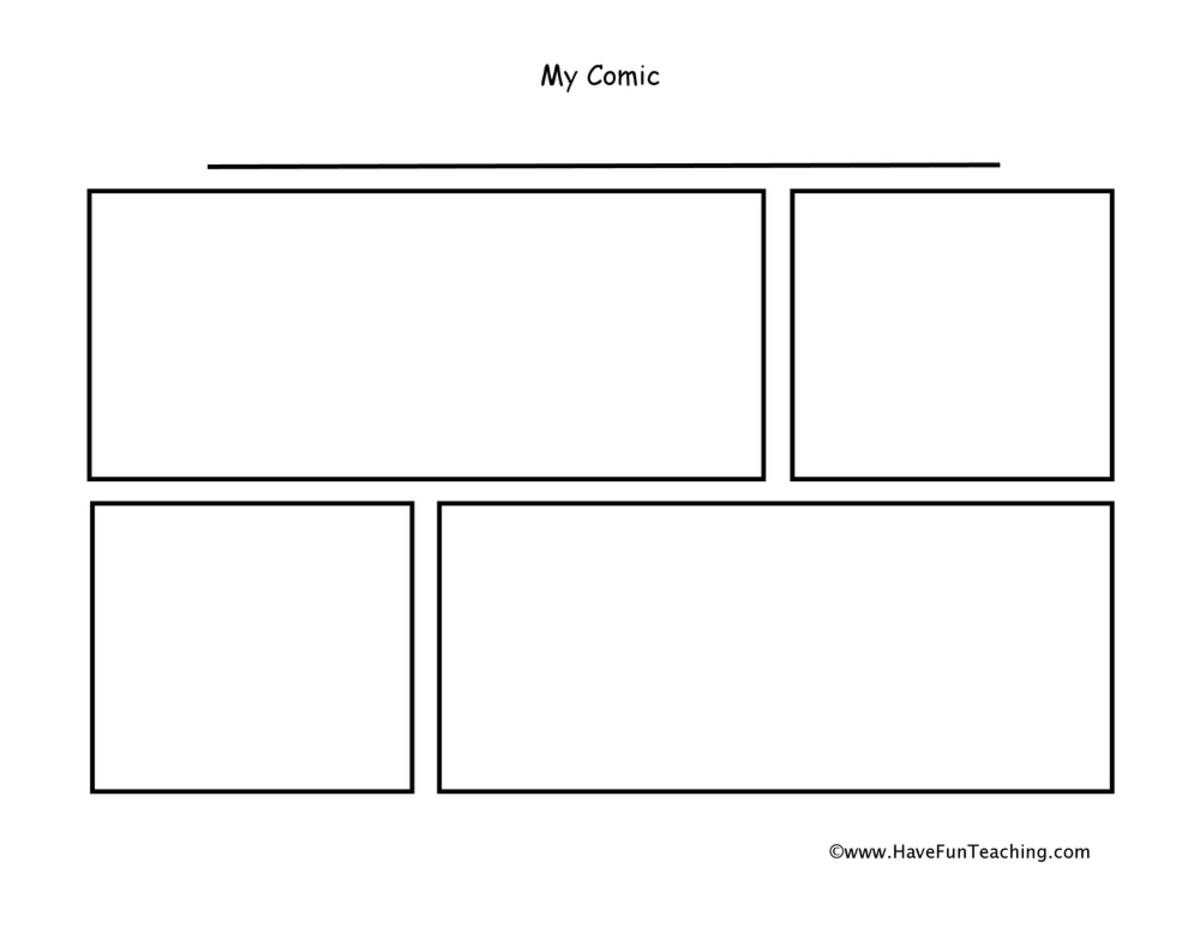 An educational teaching resource from Have Fun Teaching entitled 4-Box Comic Strip Worksheet – Story Writing downloadable at Teach Simple.