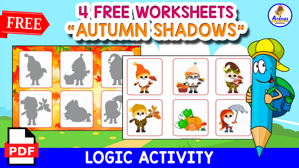An educational teaching resource from EDITORIAL LAURA EDUCA entitled 4 FREE WORKSHEETS OF AUTUMN SHADOWS | BRAIN GAME downloadable at Teach Simple.