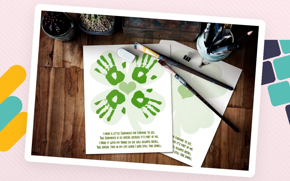 An educational teaching resource from Forever June Digital Design entitled 4-Leaf Clover Handprint Art – St. Patrick's Day Craft downloadable at Teach Simple.