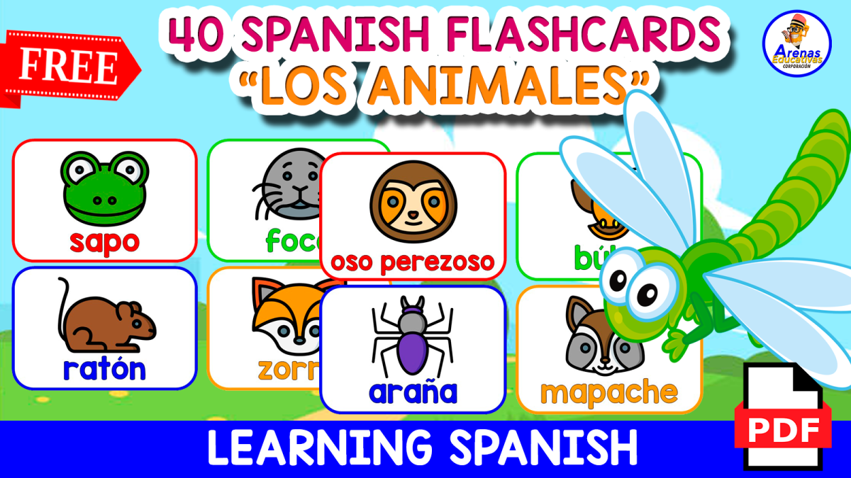 An educational teaching resource from EDITORIAL LAURA EDUCA entitled 40 SPANISH FLASHCARDS | "The animals in spanish" downloadable at Teach Simple.