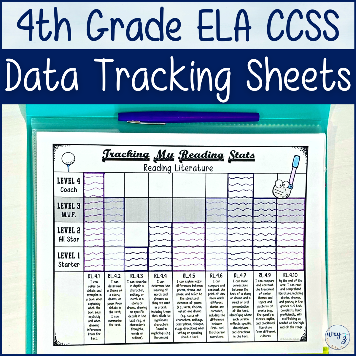 An educational teaching resource from The End of the Alphabet entitled 4th Grade CCSS ELA Student Data Tracking Sheets downloadable at Teach Simple.
