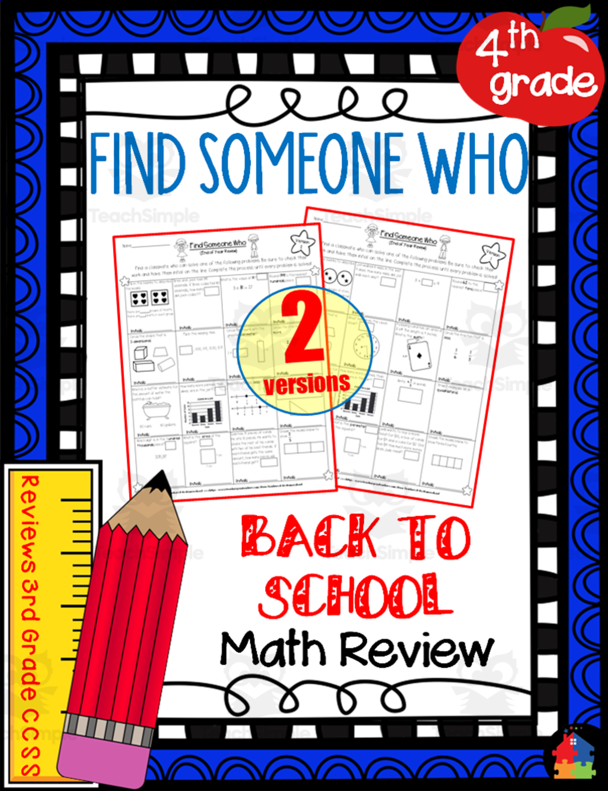 An educational teaching resource from Teachers R Us Homeschool entitled 4th Grade - Find Someone Who | Back to School Math Review downloadable at Teach Simple.