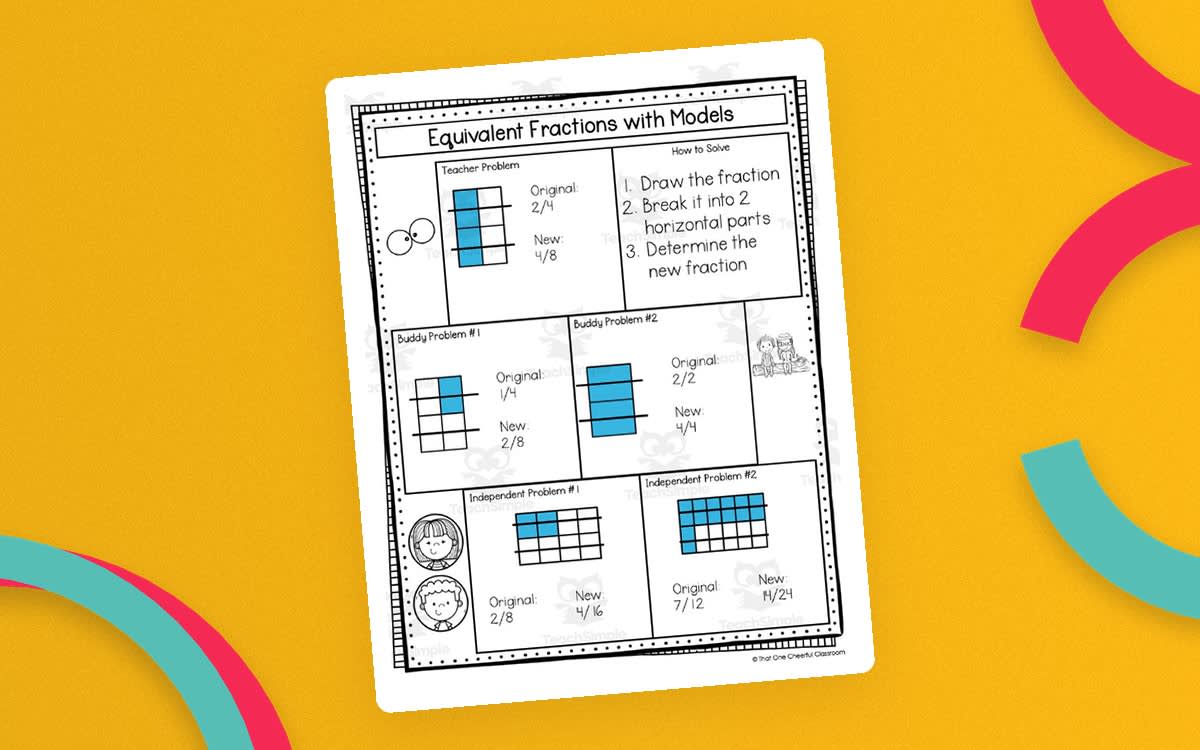 An educational teaching resource from That One Cheerful Classroom entitled 4th Grade Fractions – Guided Math Notes Set downloadable at Teach Simple.