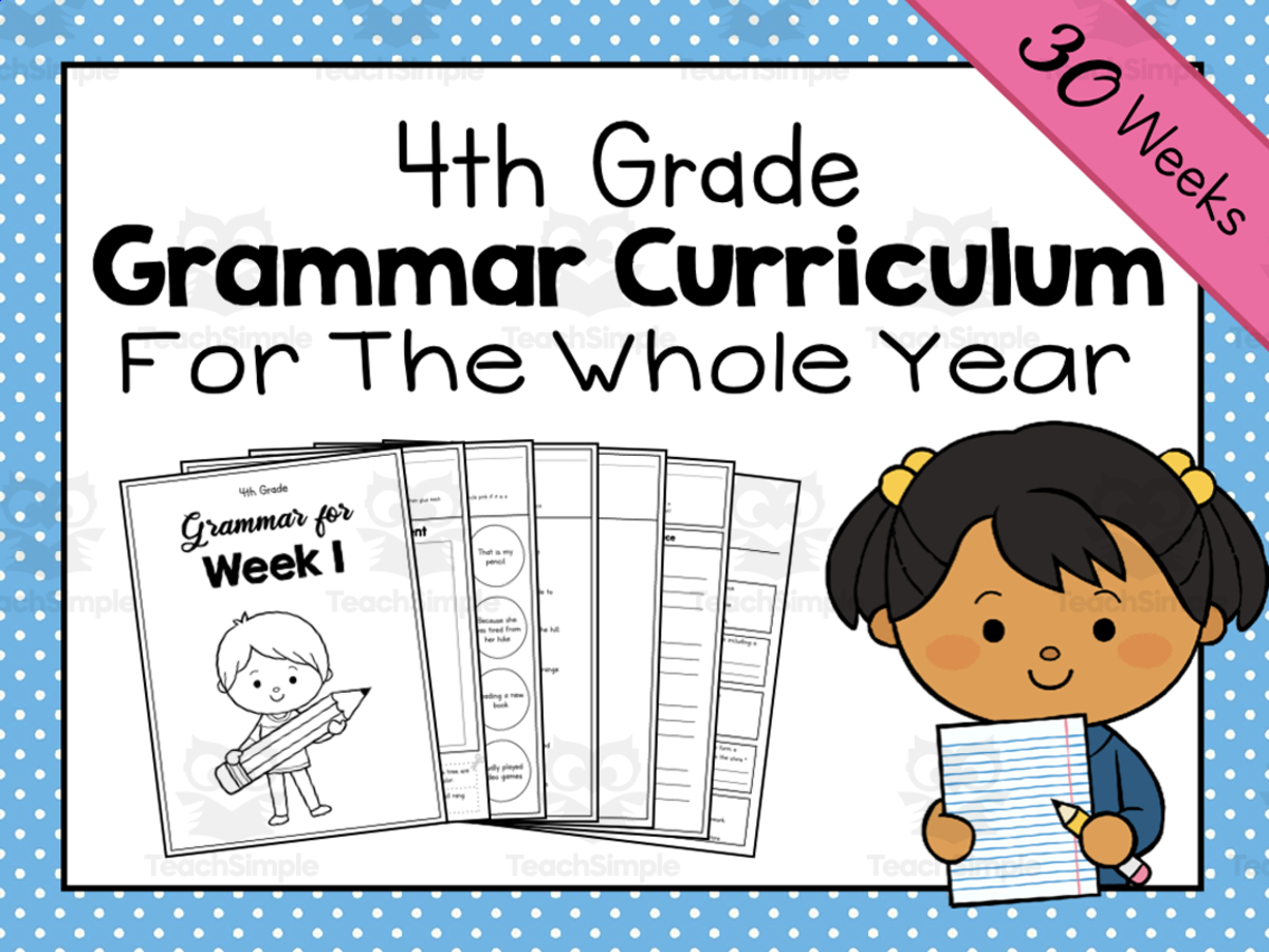 An educational teaching resource from Simply Schoolgirl entitled 4th Grade Grammar Curriculum | Fourth Grade Year-Long Grammar downloadable at Teach Simple.