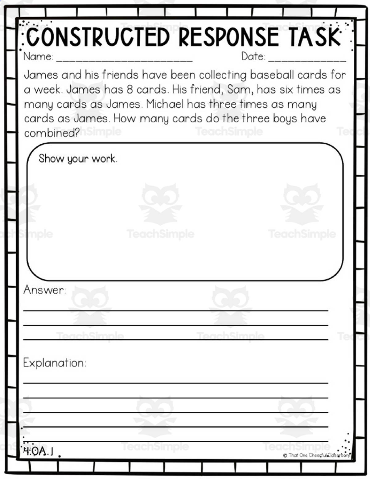 An educational teaching resource from That One Cheerful Classroom entitled 4th Grade Math Constructed Response Test Prep Packet downloadable at Teach Simple.