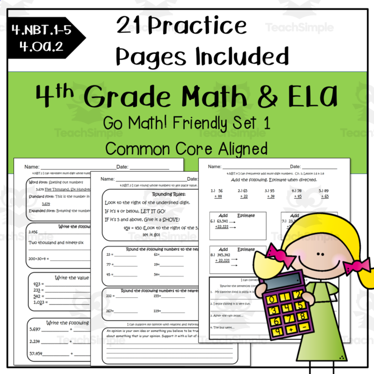 An educational teaching resource from Barnett's School House entitled 4th Grade Math Review Worksheets with ELA skills Included downloadable at Teach Simple.