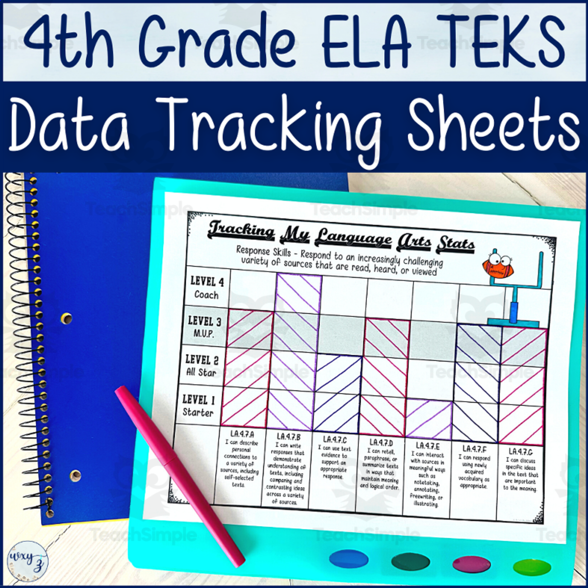 An educational teaching resource from The End of the Alphabet entitled 4th Grade TEKS ELA Student Data Tracking Sheets downloadable at Teach Simple.