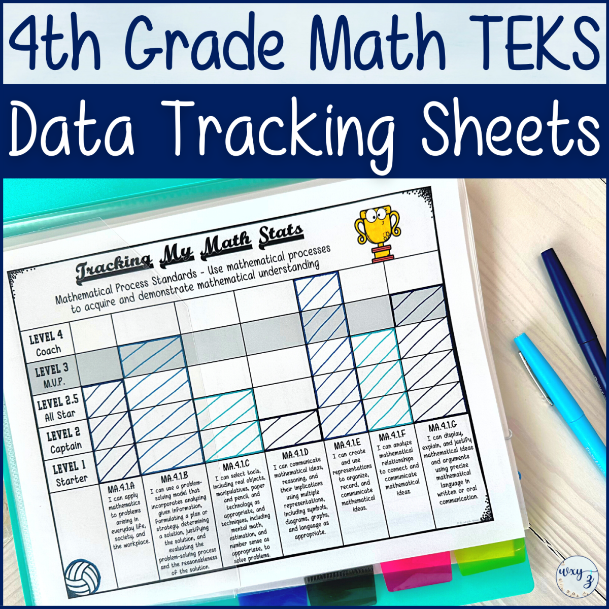 An educational teaching resource from The End of the Alphabet entitled 4th Grade TEKS Math Student Data Tracking Sheets downloadable at Teach Simple.