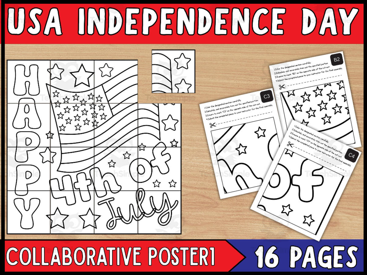 An educational teaching resource from Wonderland School entitled 4th Of July Collaborative Coloring Poster | Independence Day Poster downloadable at Teach Simple.