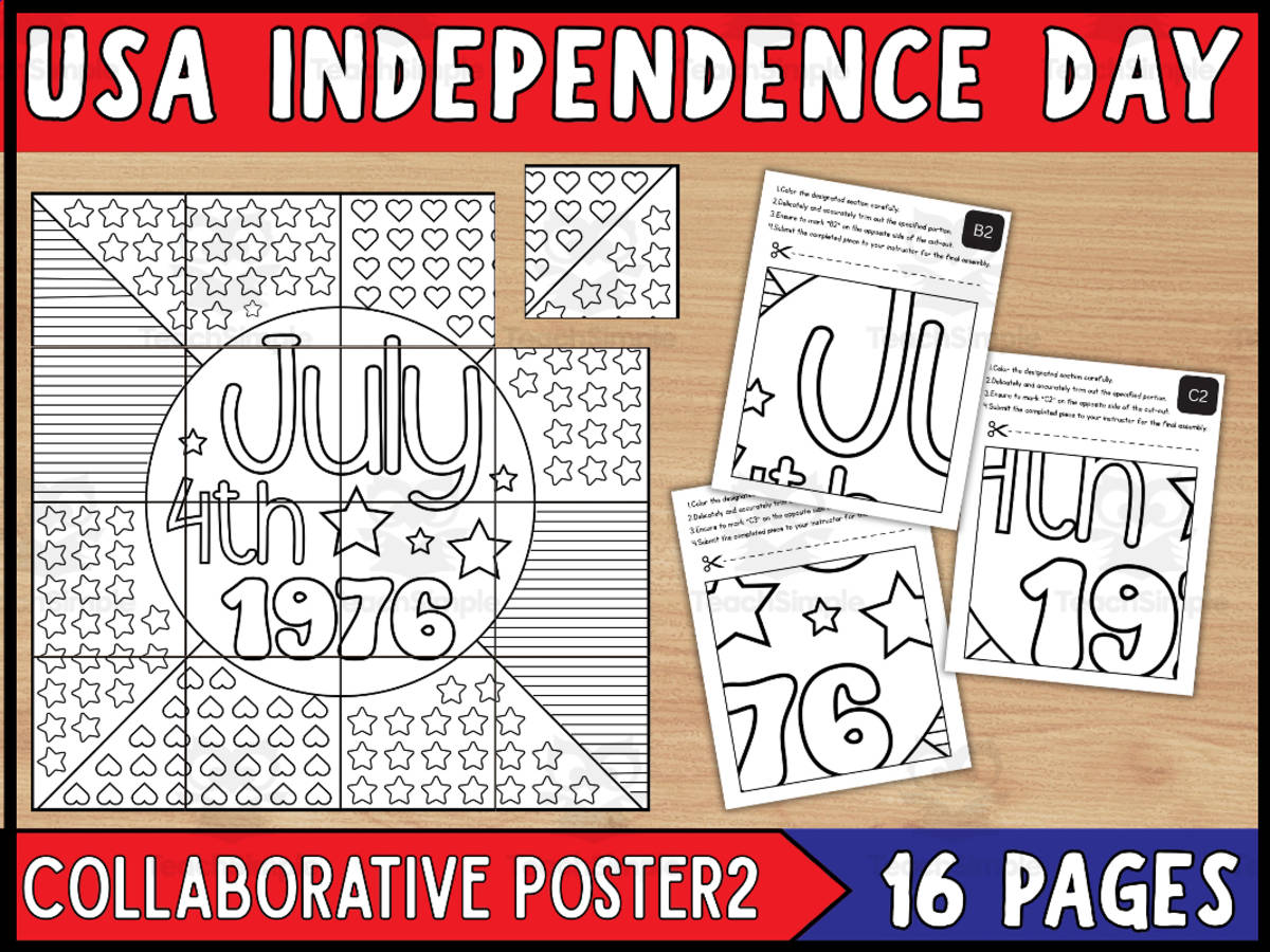 An educational teaching resource from Wonderland School entitled 4th Of July Collaborative  Coloring Poster Set 2 | Independence Day downloadable at Teach Simple.