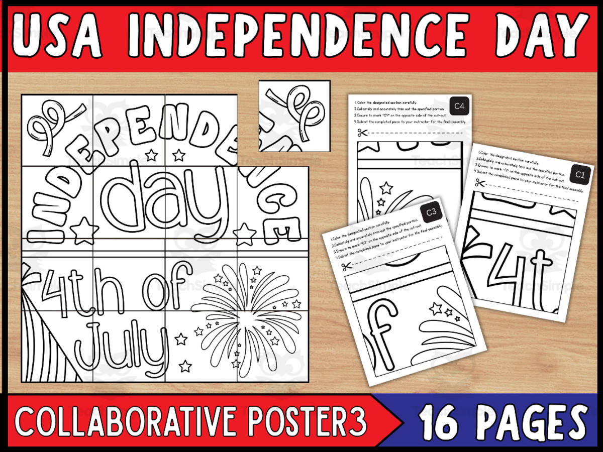 An educational teaching resource from Wonderland School entitled 4th Of July Collaborative  Coloring Poster Set 3 | Independence Day downloadable at Teach Simple.