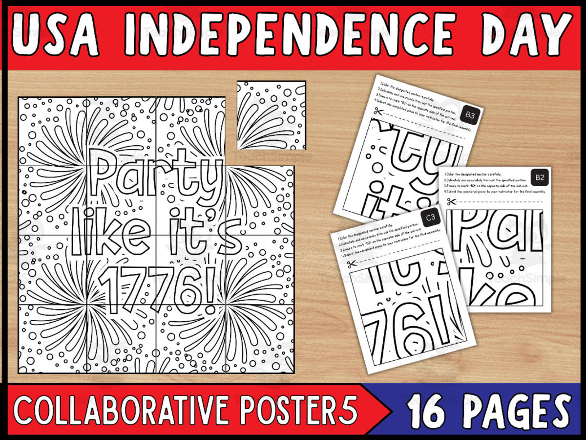 An educational teaching resource from Wonderland School entitled 4th Of July Collaborative  Coloring Poster Set 5 | Independence Day downloadable at Teach Simple.