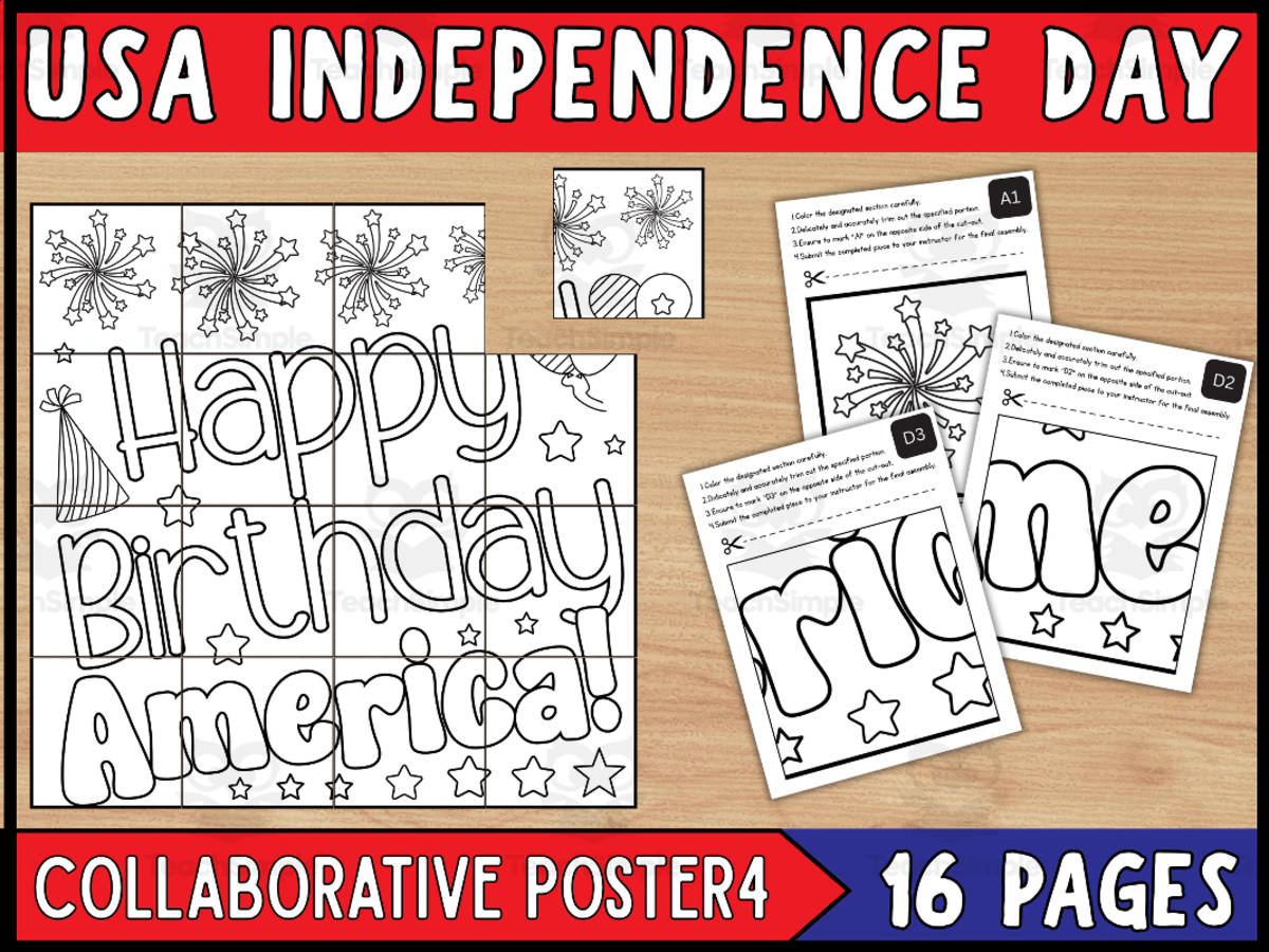 An educational teaching resource from Wonderland School entitled 4th Of July Collaborative Coloring Poster Set4 | USA Independence Day downloadable at Teach Simple.