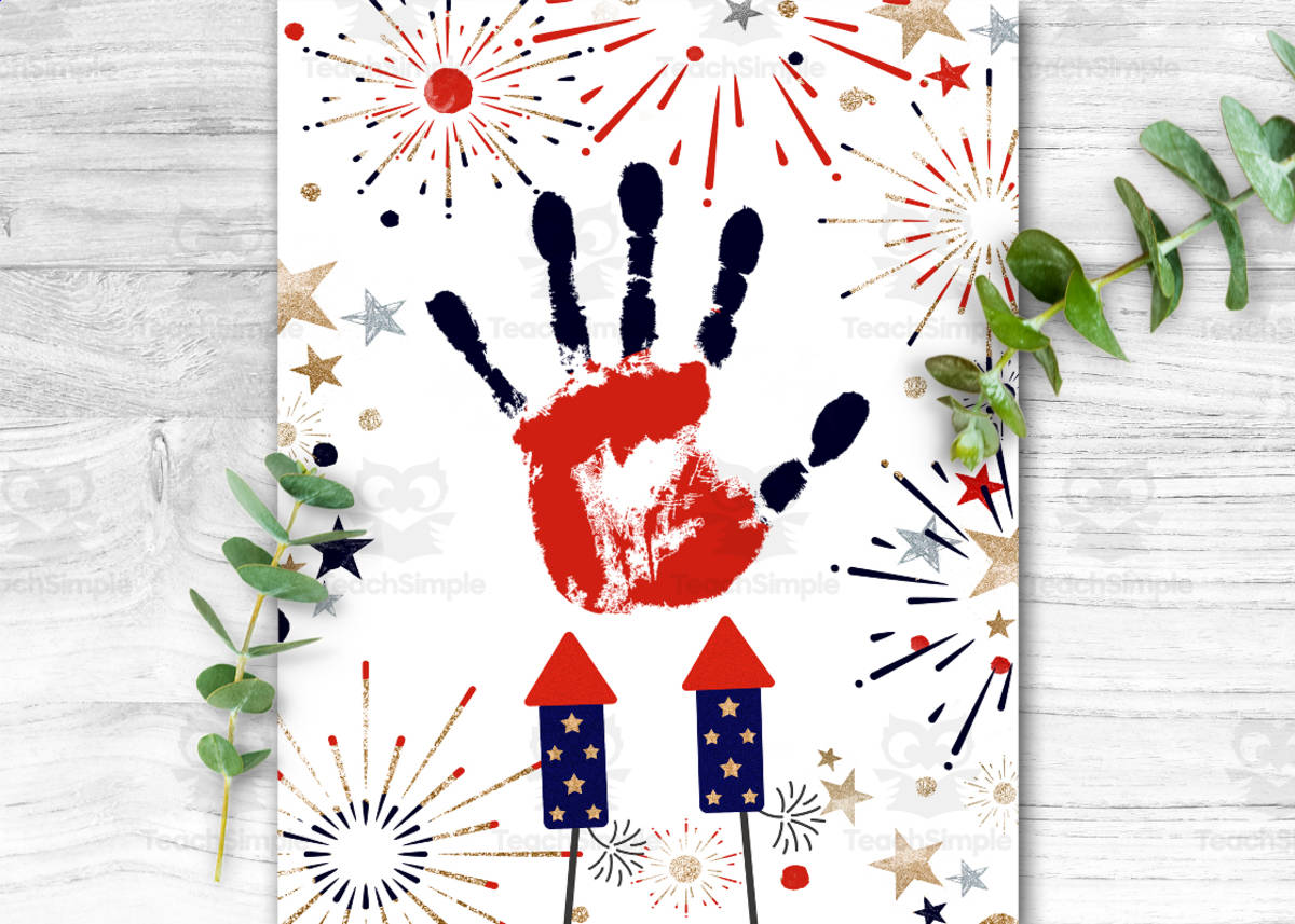 An educational teaching resource from Forever June Digital Design entitled 4th of July Fireworks Handprint Art – Patriotic Craft downloadable at Teach Simple.
