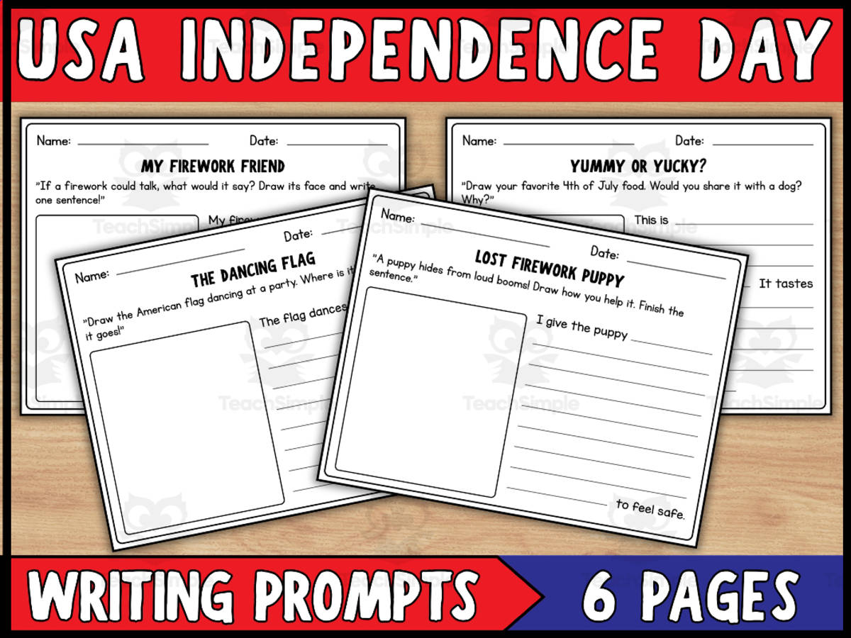 An educational teaching resource from Wonderland School entitled 4th of July Writing and Drawing Prompts Worksheets downloadable at Teach Simple.