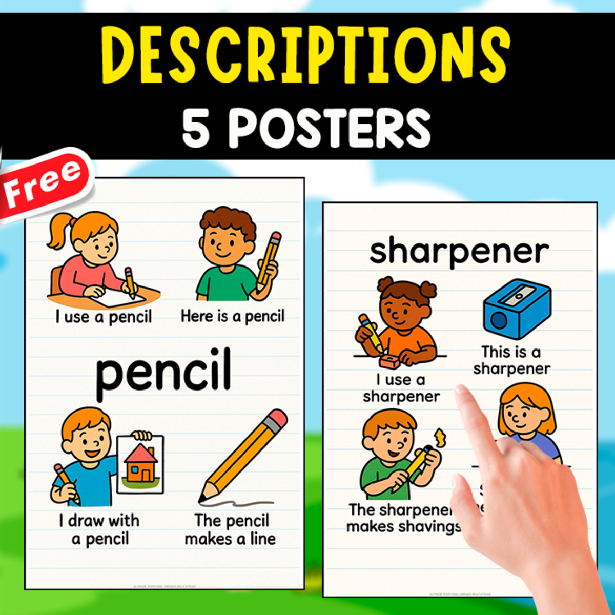 An educational teaching resource from EDITORIAL LAURA EDUCA entitled 5 DESCRIPTIONS IN ENGLISH | POSTERS downloadable at Teach Simple.