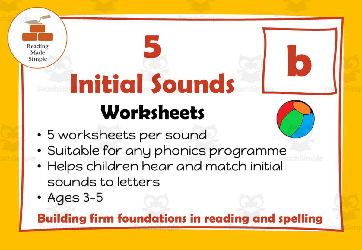 An educational teaching resource from Lilibette's Resources entitled 5 FREE Initial Sounds Worksheets: b downloadable at Teach Simple.