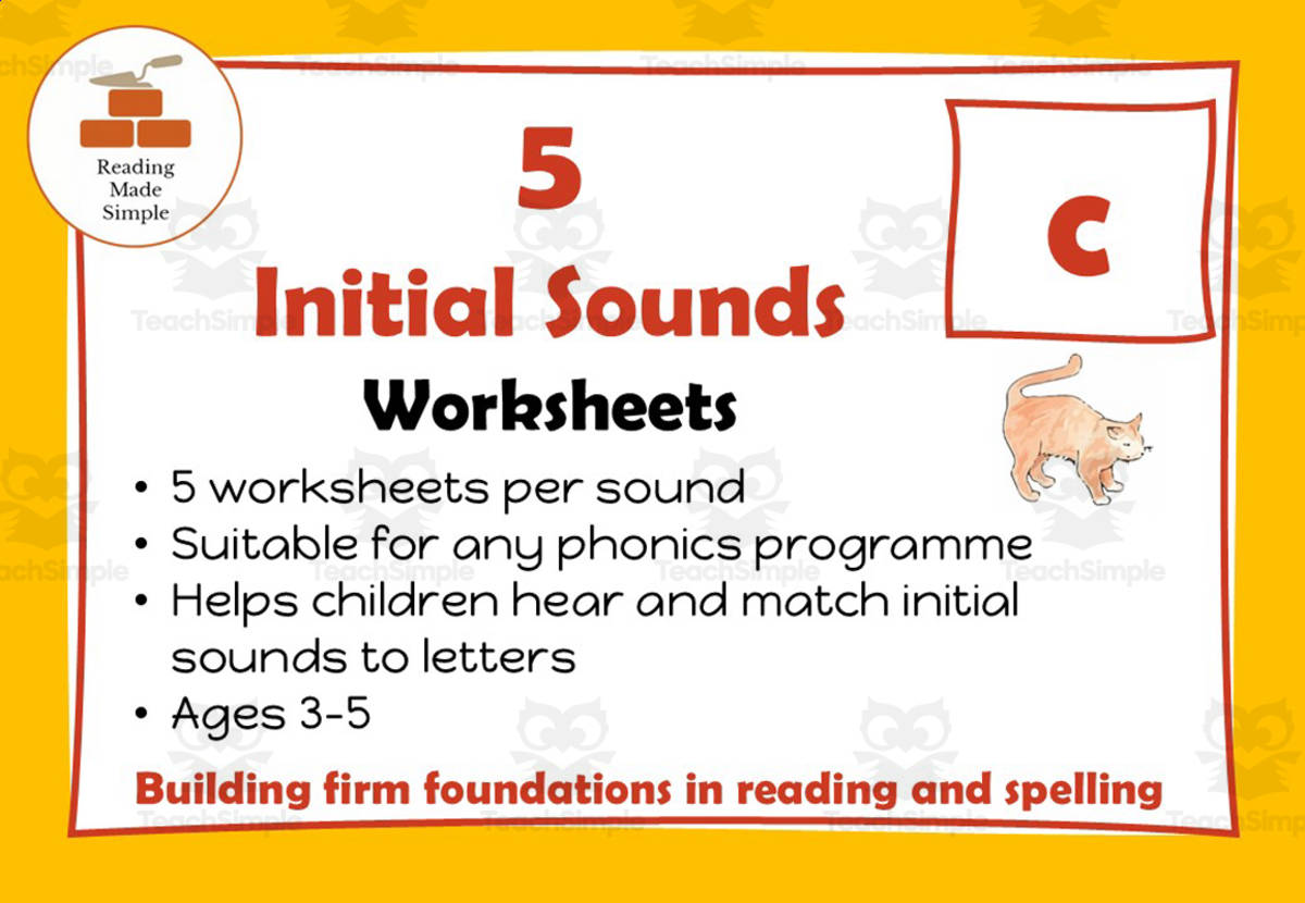 An educational teaching resource from Lilibette's Resources entitled 5 FREE Initial Sounds Worksheets: c downloadable at Teach Simple.