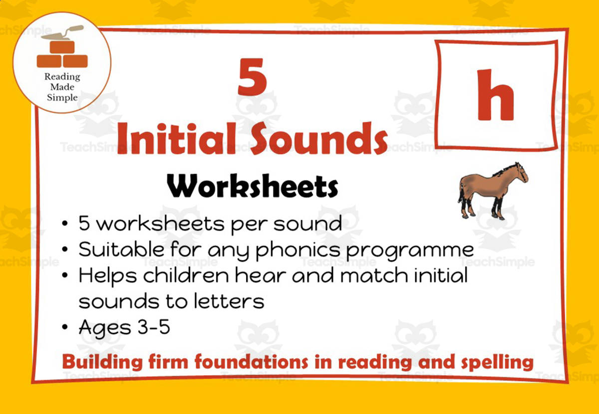 An educational teaching resource from Lilibette's Resources entitled 5 FREE Initial Sounds Worksheets: h downloadable at Teach Simple.