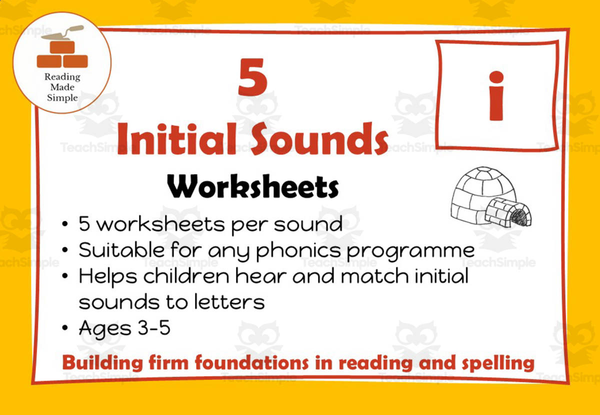 An educational teaching resource from Lilibette's Resources entitled 5 FREE Initial Sounds Worksheets: i downloadable at Teach Simple.