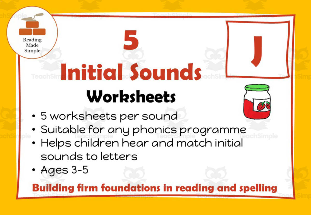 An educational teaching resource from Lilibette's Resources entitled 5 FREE Initial Sounds Worksheets: j downloadable at Teach Simple.