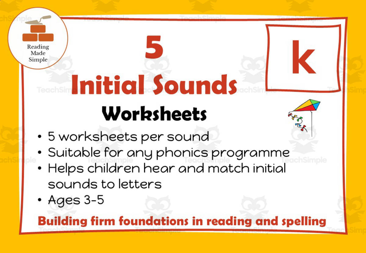 An educational teaching resource from Lilibette's Resources entitled 5 FREE Initial Sounds Worksheets: k downloadable at Teach Simple.