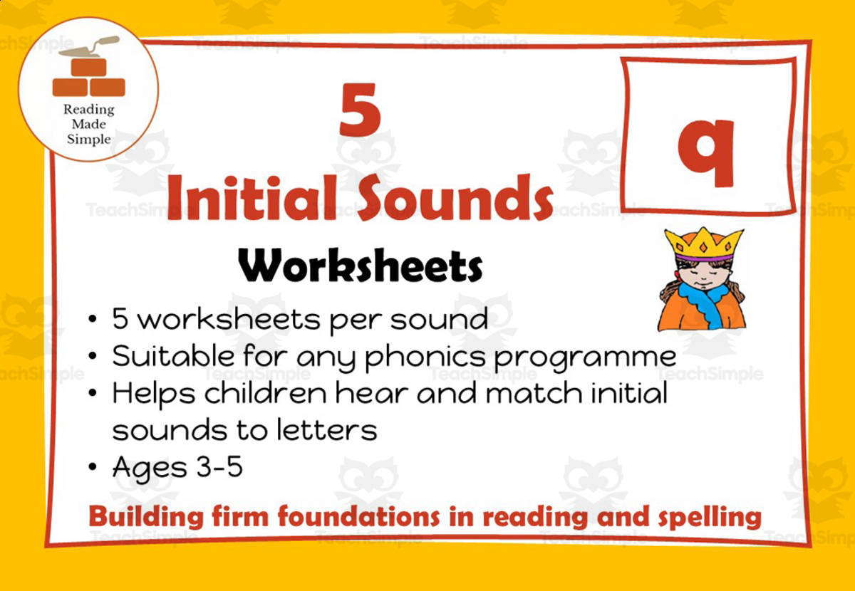 An educational teaching resource from Lilibette's Resources entitled 5 FREE Initial Sounds Worksheets: qu downloadable at Teach Simple.
