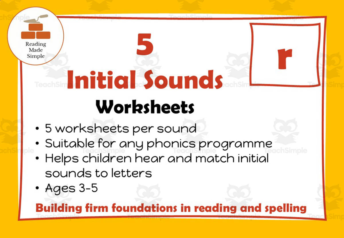 An educational teaching resource from Lilibette's Resources entitled 5 FREE Initial Sounds Worksheets: r downloadable at Teach Simple.