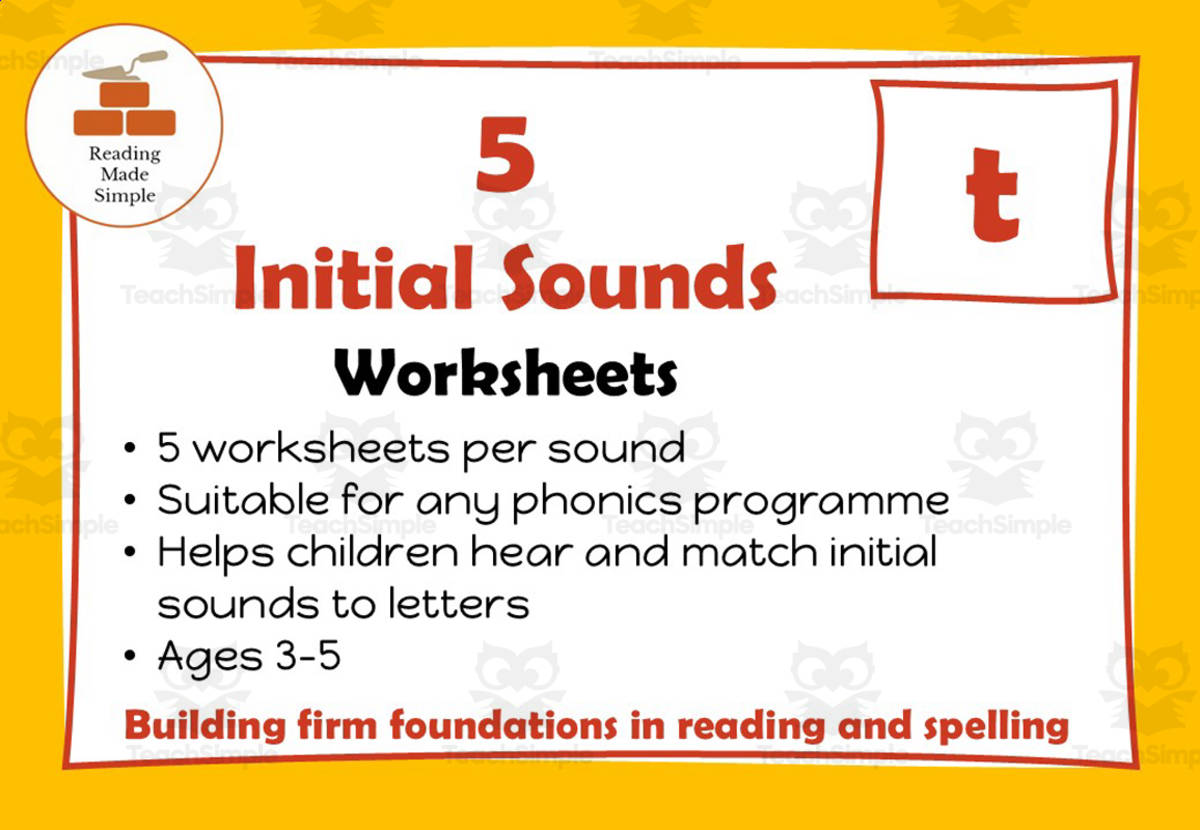 An educational teaching resource from Lilibette's Resources entitled 5 FREE Initial Sounds Worksheets: t downloadable at Teach Simple.
