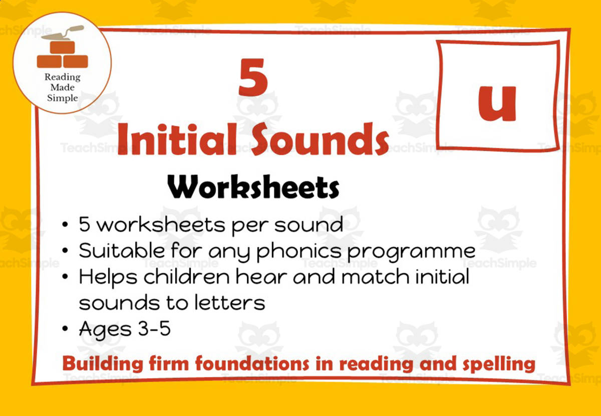 An educational teaching resource from Lilibette's Resources entitled 5 FREE Initial Sounds Worksheets: u downloadable at Teach Simple.