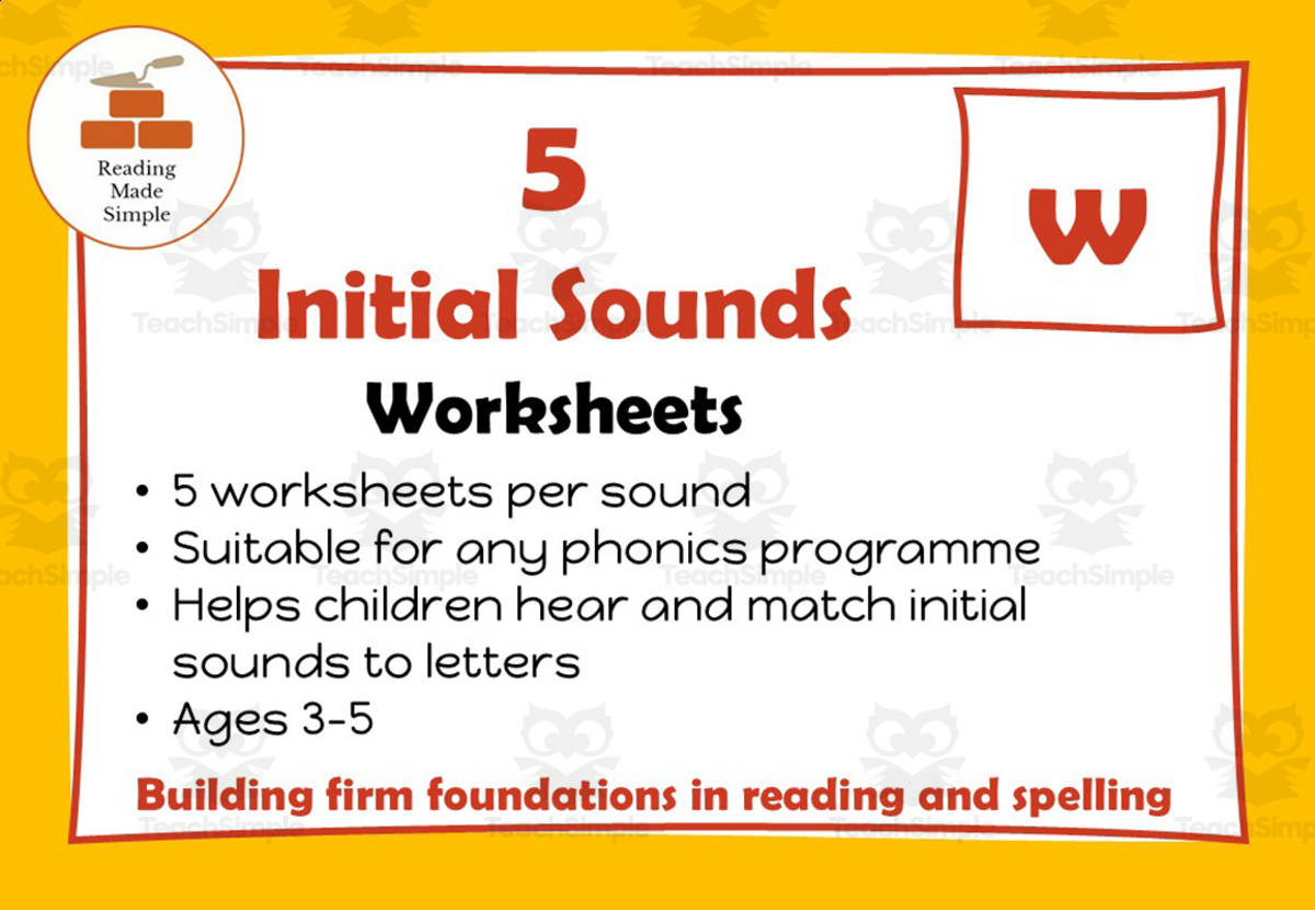 An educational teaching resource from Lilibette's Resources entitled 5 FREE Initial Sounds Worksheets: w downloadable at Teach Simple.