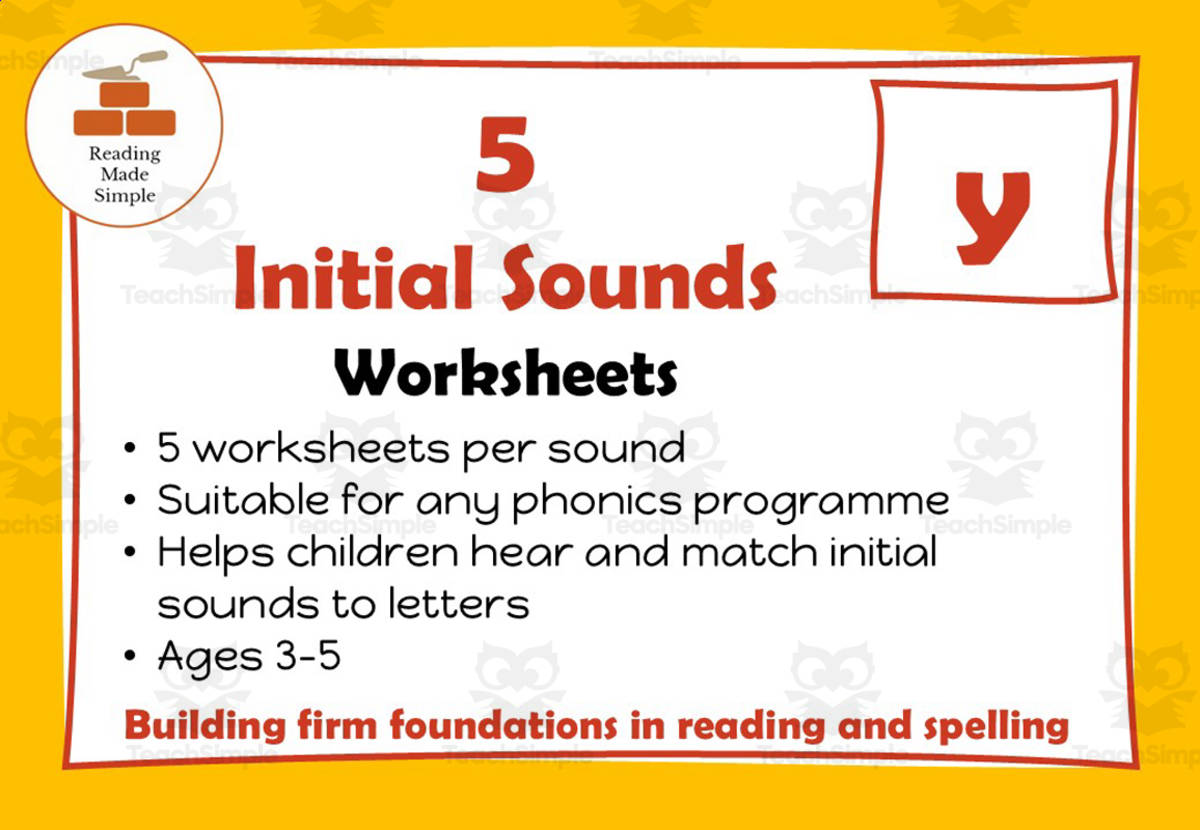 An educational teaching resource from Lilibette's Resources entitled 5 FREE Initial Sounds Worksheets: y downloadable at Teach Simple.