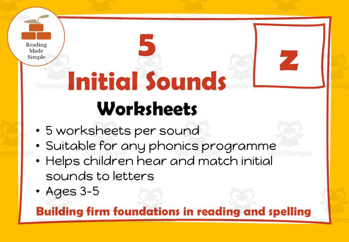 An educational teaching resource from Lilibette's Resources entitled 5 FREE Initial Sounds Worksheets: z downloadable at Teach Simple.