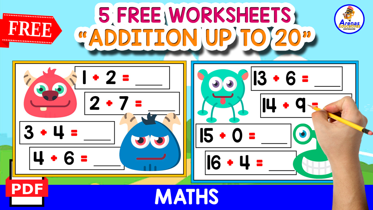 An educational teaching resource from EDITORIAL LAURA EDUCA entitled 5 FREE PAGES FOR PRACTICE ADDITION UP TO 20 | MONSTER THEMED downloadable at Teach Simple.