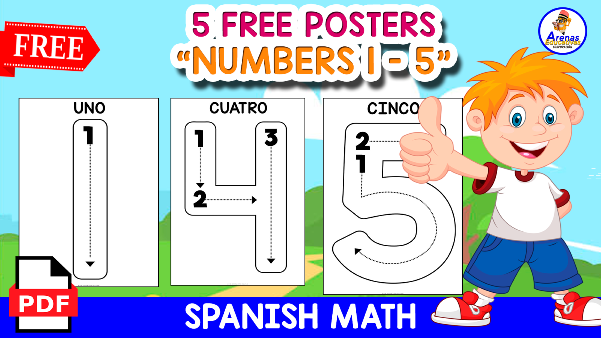 An educational teaching resource from EDITORIAL LAURA EDUCA entitled 5 FREE POSTERS | NUMBERS 1 TO 5 downloadable at Teach Simple.