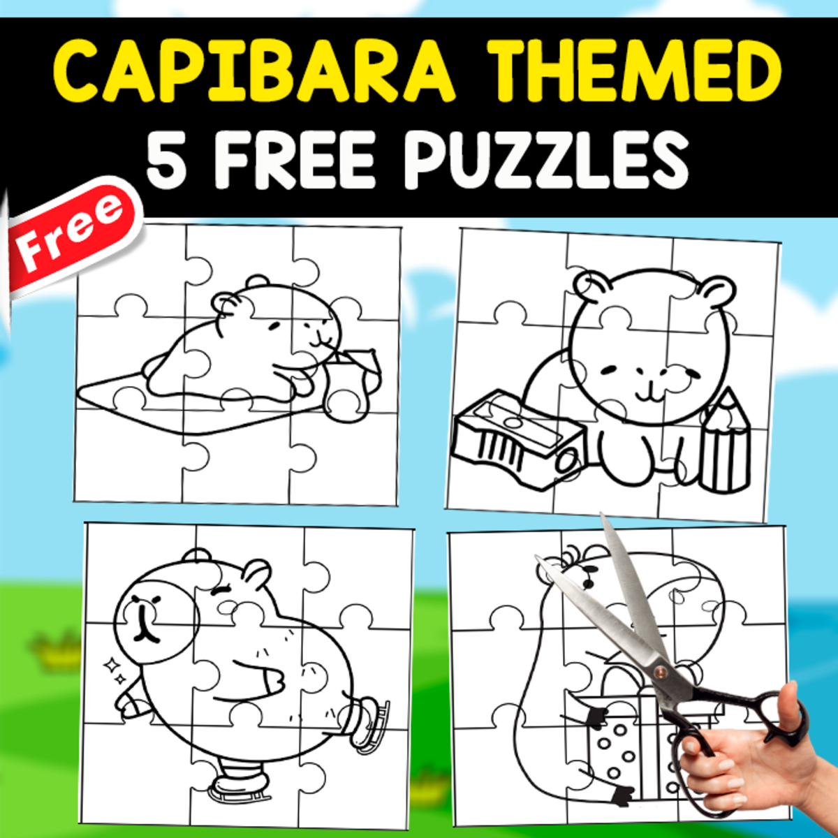 An educational teaching resource from EDITORIAL LAURA EDUCA entitled 5 FREE PUZZLES OF CAPIBARA THEMED downloadable at Teach Simple.