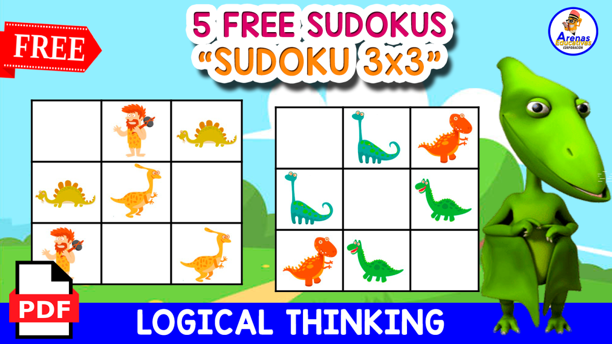 An educational teaching resource from EDITORIAL LAURA EDUCA entitled 5 FREE SUDOKUS OF DINOS | Free Resource downloadable at Teach Simple.