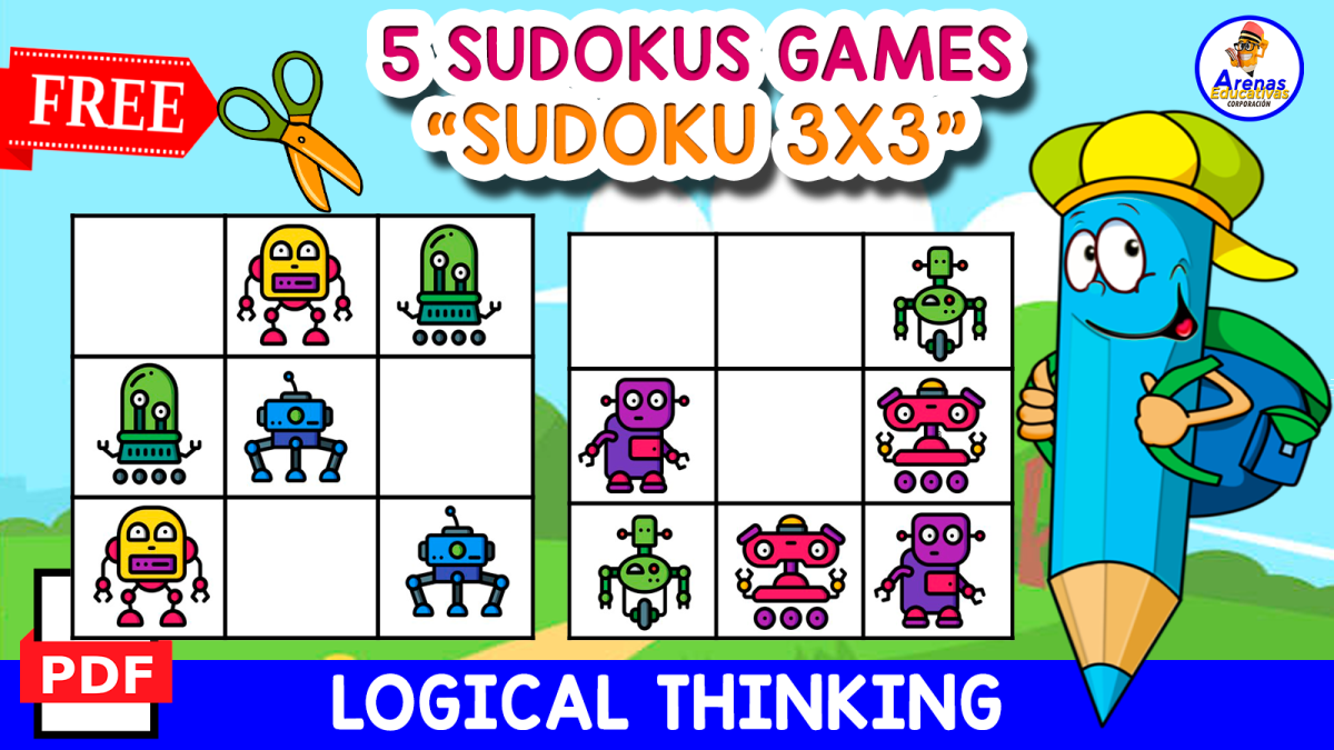An educational teaching resource from EDITORIAL LAURA EDUCA entitled 5 FREE SUDOKUS OF ROBOTS | FREE RESOURCE downloadable at Teach Simple.